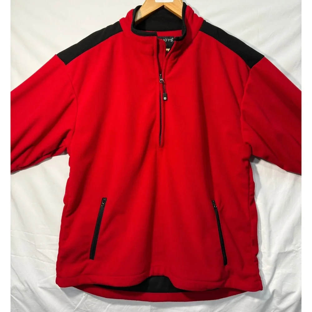 FootJoy DryJoys Red & Black Fleece Quarter-Zip Pullover – Men's Medium